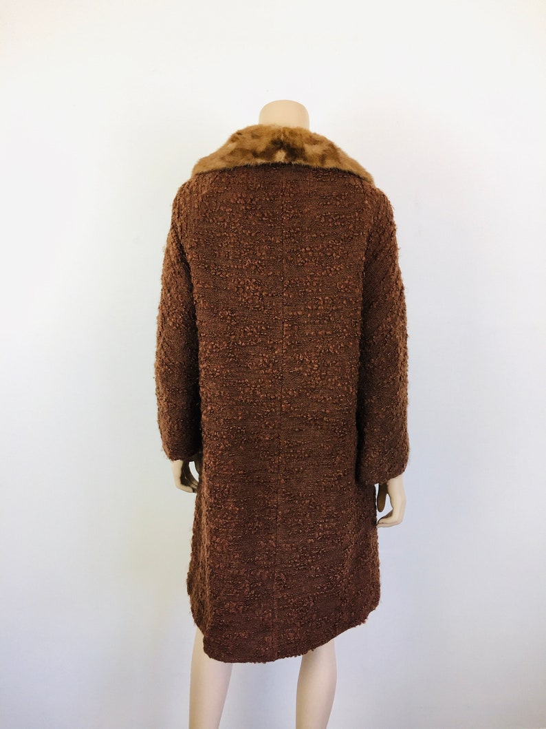 Vintage 1960s CHUNKY BROWN Wool & Mink FUR Collar Button Front Coat - Etsy