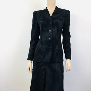 Vintage 1940s STRIPED Black & Grey Big Shoulder Skirt and Jacket Suit image 4