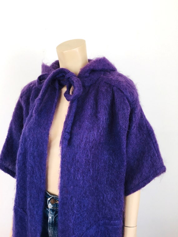 Vintage 1960s PURPLE MOHAIR & Wool HOODED Oversiz… - image 3