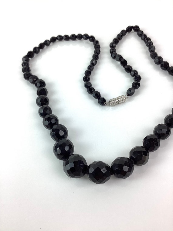 Vintage JET BLACK Facet Cut Glass Bead Necklace - image 5