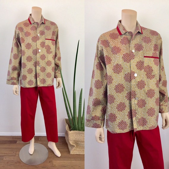 1950s Vintage GOL METALLIC & Red Cotton Pajamas Se