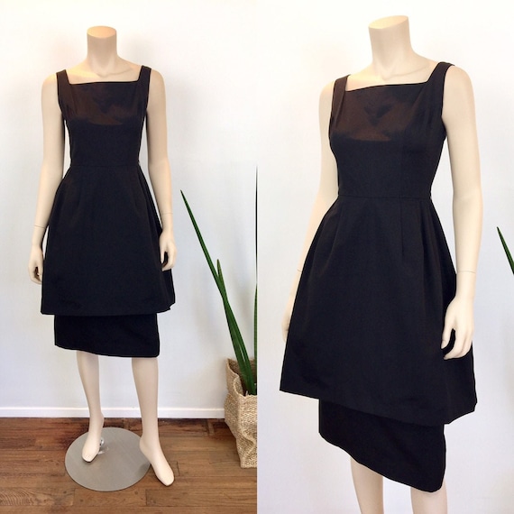 1950s Vintage SCULPTURAL Tiered Skirt Black Cotton