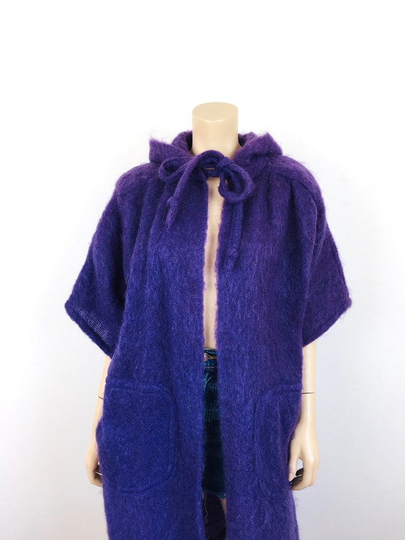 Vintage 1960s PURPLE MOHAIR & Wool HOODED Oversiz… - image 4