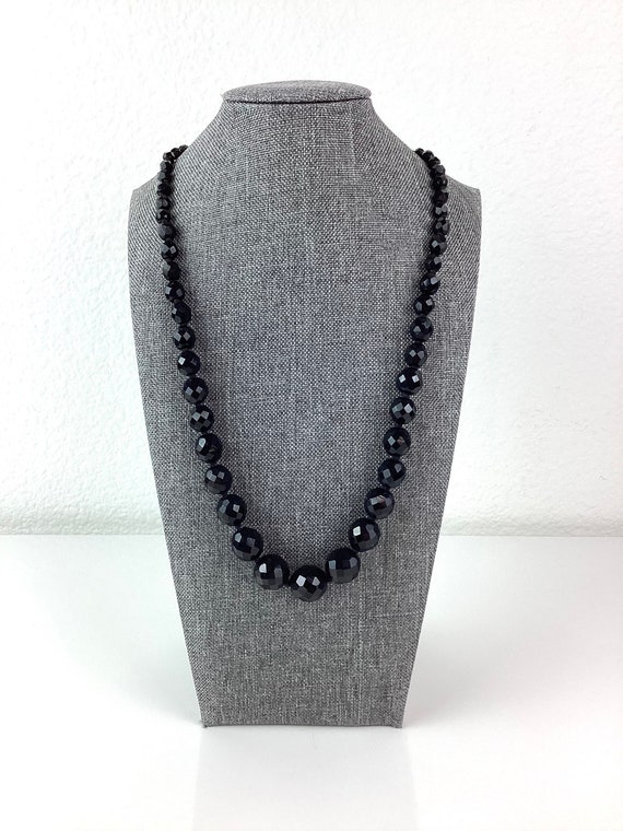 Vintage JET BLACK Facet Cut Glass Bead Necklace