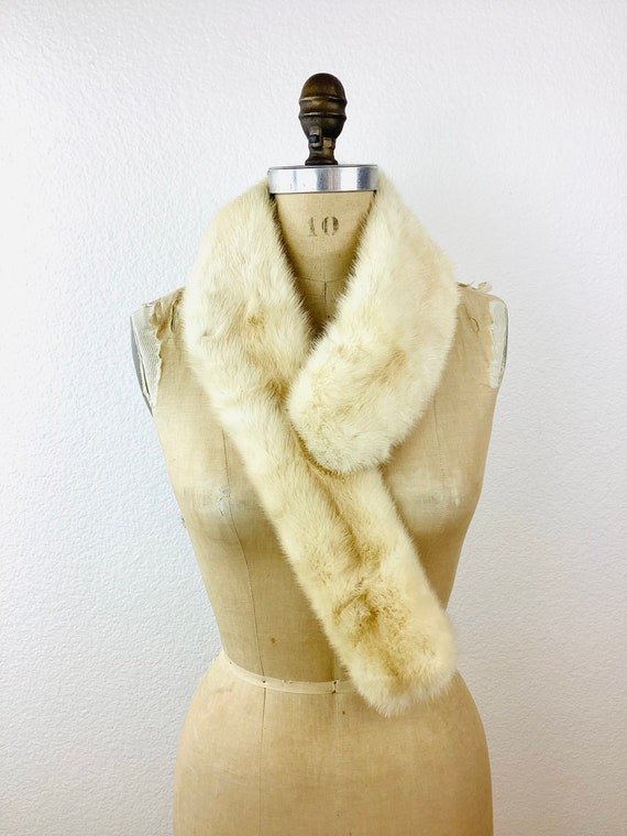 Vintage CREAM WHITE Real MINK Fur Collar / Should… - image 1
