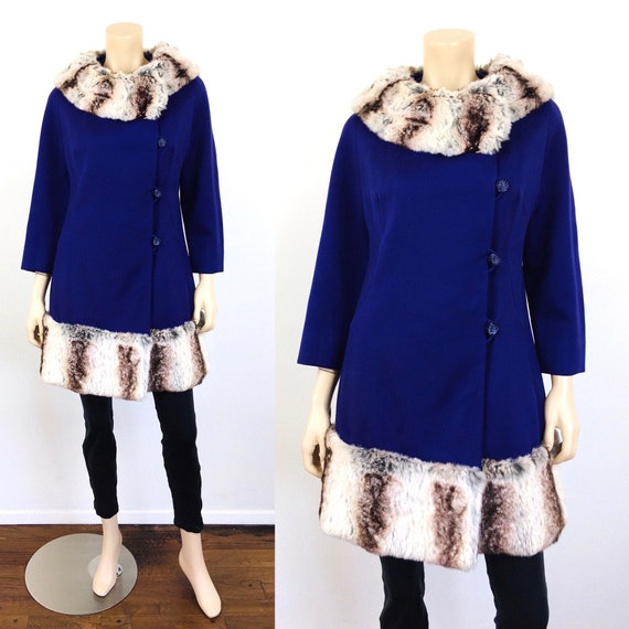 Vintage 1960s PURPLE Wool & CHINCHILLA FUR Collar