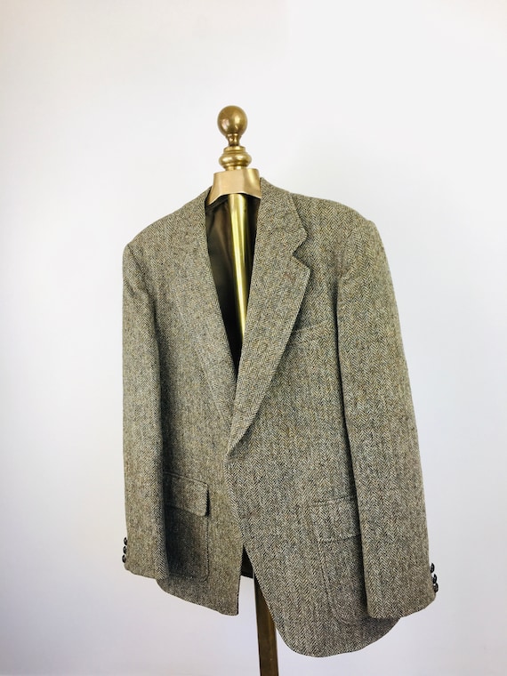 Vintage 1960s HARRIS TWEED Sports Coat Jacket Tan Gre… Gem