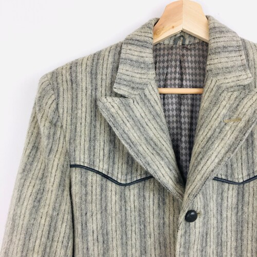 Vintage 1950s 1960s H bar shops C Mens Grey Wool Stripe Ranch Wear Jacket
