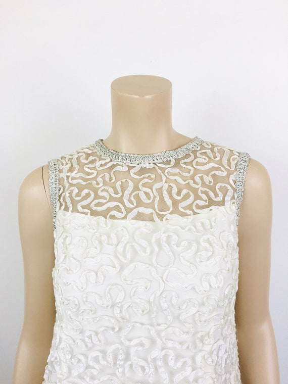 Vintage 1960s WHITE EMBROIDERED RIBBON & Silver M… - image 4