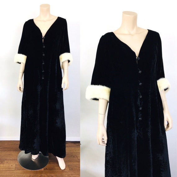 Vintage 1950s LUCIE ANN Black VELVET & White Mink… - image 1