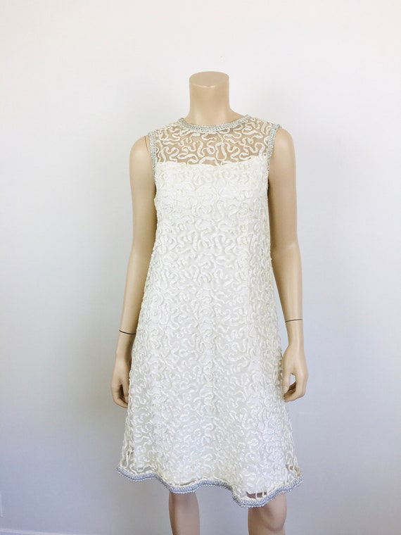 Vintage 1960s WHITE EMBROIDERED RIBBON & Silver M… - image 3