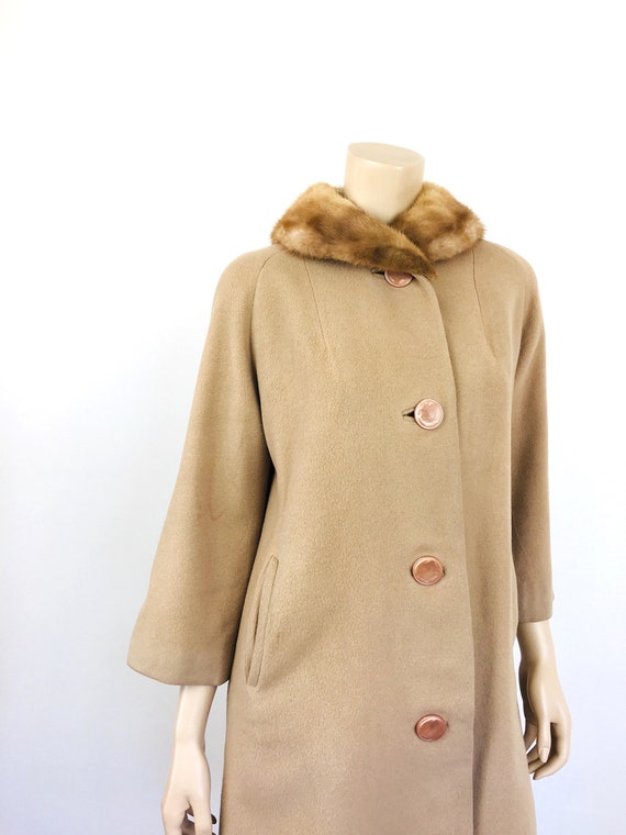 Vintage 1950s 1960s Beige CASHMERE & MINK FUR Col… - image 4