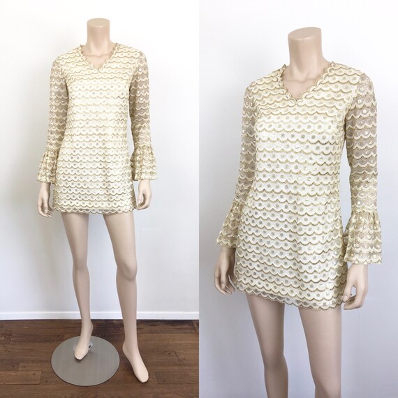 Vintage 1960s GOLD METALLIC & White LACE Micro Min