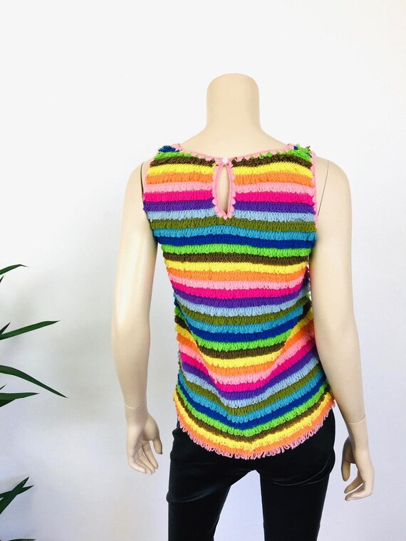 Vintage 1960s RAINBOW Stripe LOOPY FRINGE Mod Tank To… - Gem