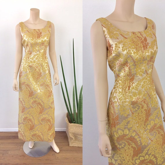 1960s Vintage GOLD METALLIC Lame BROCADE Paisley B