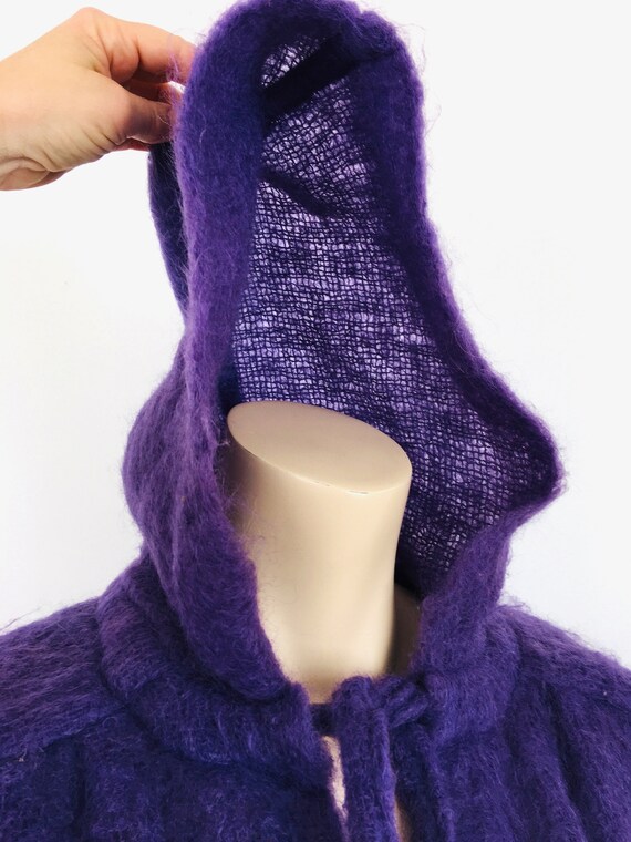 Vintage 1960s PURPLE MOHAIR & Wool HOODED Oversiz… - image 6