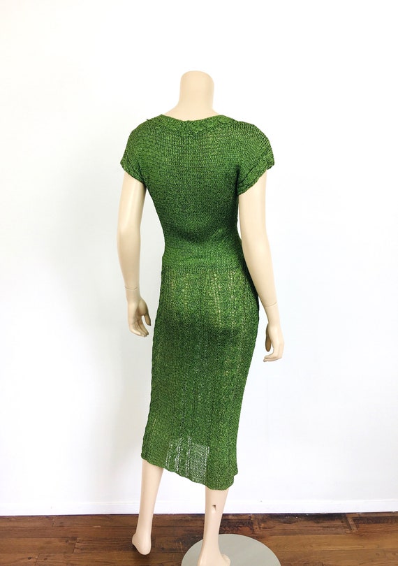 1950s Vintage CROCHET RIBBON Knit Grass Green Bia… - image 6