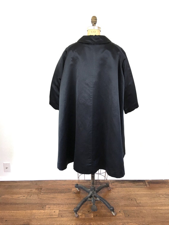 1950s 1960s Vintage Black Silk Satin Swing Coat J… - image 7