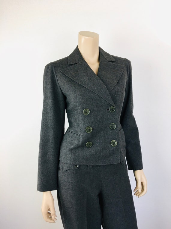 Vintage 1940s SEVERE GREY WOOL Double Breasted Ja… - image 6