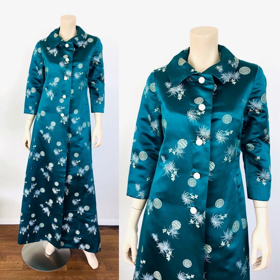 Vintage 1950s 1960s EMERALD Green ORIENTAL BROCADE
