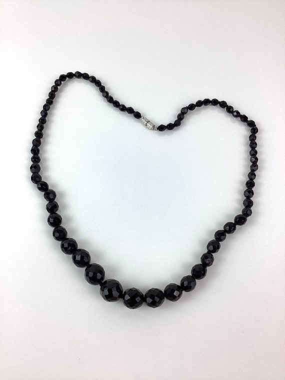 Vintage JET BLACK Facet Cut Glass Bead Necklace - image 4