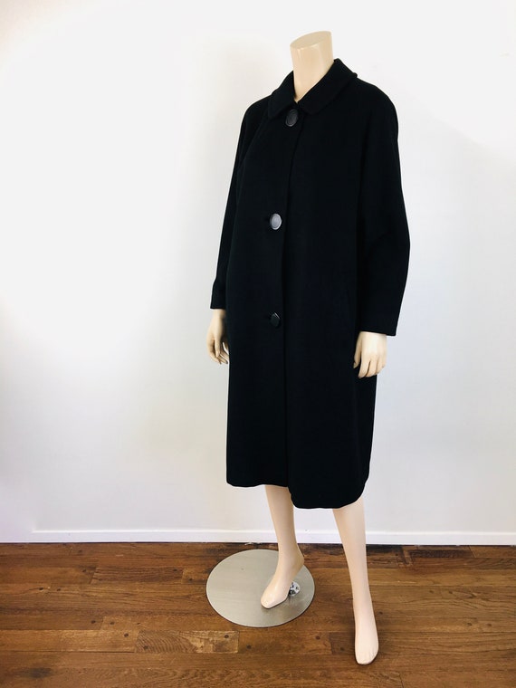 Vintage 1960s BLACK CASHMERE Button Front Coat - image 6