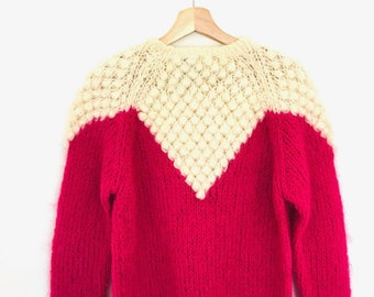 Vintage 1960s HOT PINK Nubby POPCORN Hand Knit Mohair Bobbie Brooks Sweater