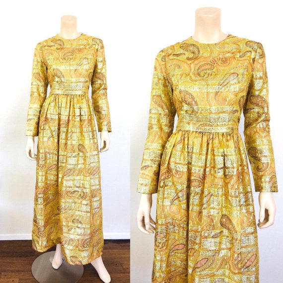Vintage 1960s GOLD METALLIC Lurex PAISLEY Bohemian