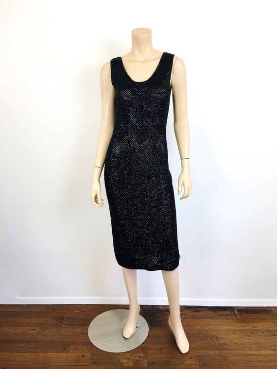 Vintage 1960s SEQUIN BEADED Black SWEATER Knit Co… - image 2