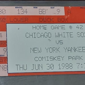 Vintage 1988 old Comiskey Park Chicago White Sox ticket stub used vs New York Yankees June 30 1988 home game #42
