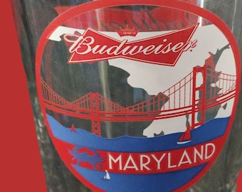 Vintage Budweiser Maryland Chesapeake Bay Pint Glass beer glass pint glass Draught beer Blue crab