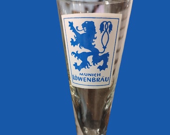 Lowenbrau Munich German Six Sided Stemmed Glass 7 1/2" Tall 5oz Beer Glass Stemmed Pilsner Style 5oz Pilsner Beer Glass barware lager Pils