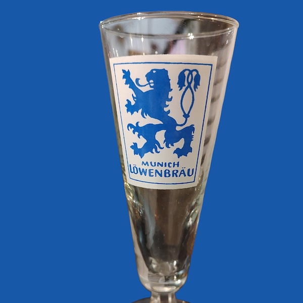 Lowenbrau Munich German Six Sided Stemmed Glass 7 1/2" Tall 5oz Beer Glass Stemmed Pilsner Style 5oz Pilsner Beer Glass barware lager Pils