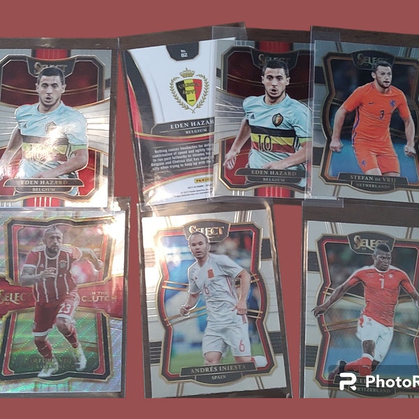 Red hot Soccer cards ‘17-18 Panini Select #82 Eden Hazard #151 Stefan de Vrij #179 Breel Embolo #180 Andres Iniesta #IC-24 Arturo Vidal