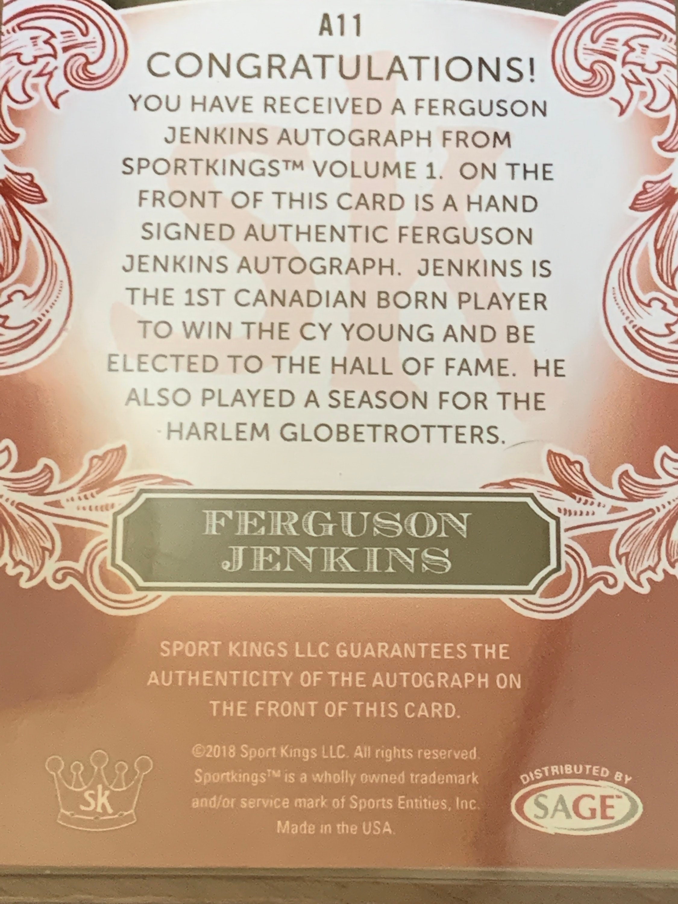 Ferguson Jenkins Autograph Card Certified Authentic Sage - Etsy