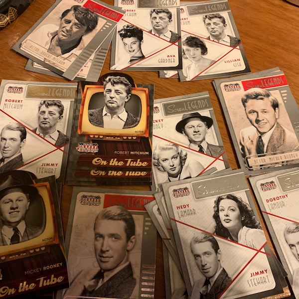 Jimmy Stewart Robert Mitchum Mickey Rooney silver screen celebrity collector card lot panini Americana golden age Hollywood film actor