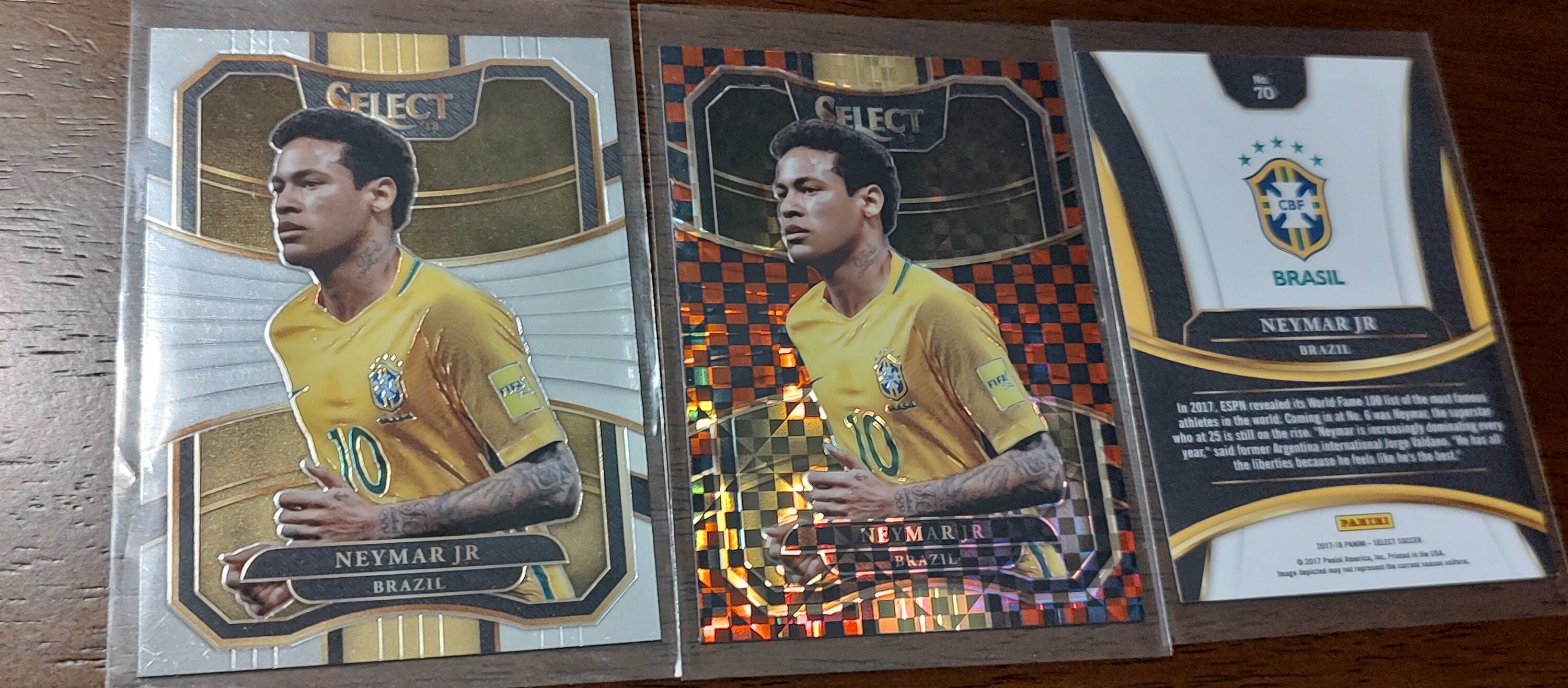 Rare '17-18 Panini Select Checkerboard Prizm #70 Neymar Jr Soccer card 2  bonus base cards Futbol Football Brazil Barcelona Santos Brasil