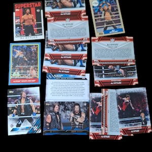 WWE AJ Styles x card lot 2016 topps heritage RC #1 16 topps rookie card #102 &#39;16 topps rivalries roman reigns #5 insert wwf nxt roh phenom