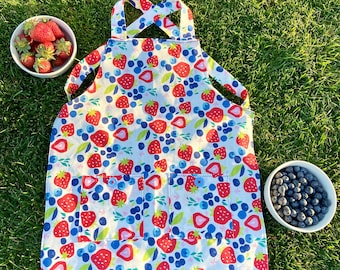 Mix Berry Apron/Cross Back Apron /No ties apron/Toddler apron/Kids gift under 20/Girl Apron/Kids birthday Gift