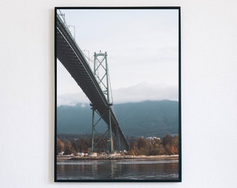 Lion's Gate Bridge Digital Print, Vancouver Printable Wall Art, British Columbia Poster, Downloadable Travel Photography, Vancouver Canada