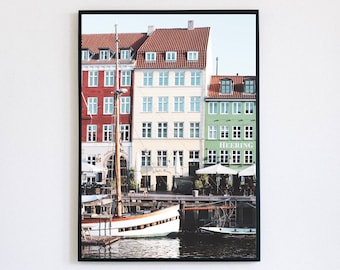 Copenhagen Nyhavn Waterfont Digital Print, Denmark Poster, Printable Wall Art, Scandinavia Travel Photography, European Architecture Print