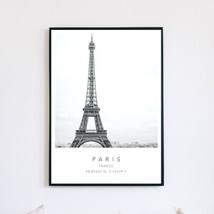 Paris Digital Print, Typography Printable Wall Art, Black & White Coordinates Poster, Minimalist Home Decor, France Travel Photography