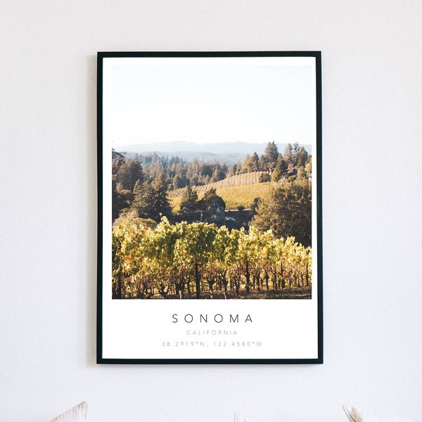 Sonoma Coordinates Digital Print, Typography Printable Wall Art, Napa Valley Vineyard Poster, Minimalist Home Decor, Winery Photography