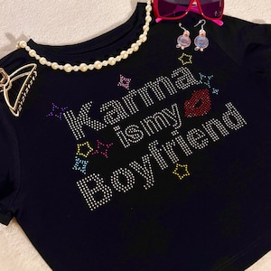 Karma is my BF Y2K Rhinestone Cropped Tee