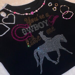 Camiseta curta You're A Cowboy Y2K com strass