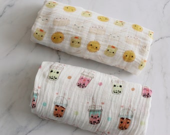 2 Pack | Organic Muslin Wrap, Dim Sum Swaddle, Bubble Tea Swaddle, Boba Swaddle, Rainbow Swaddle, Sushi Swaddle, Organic Swaddle