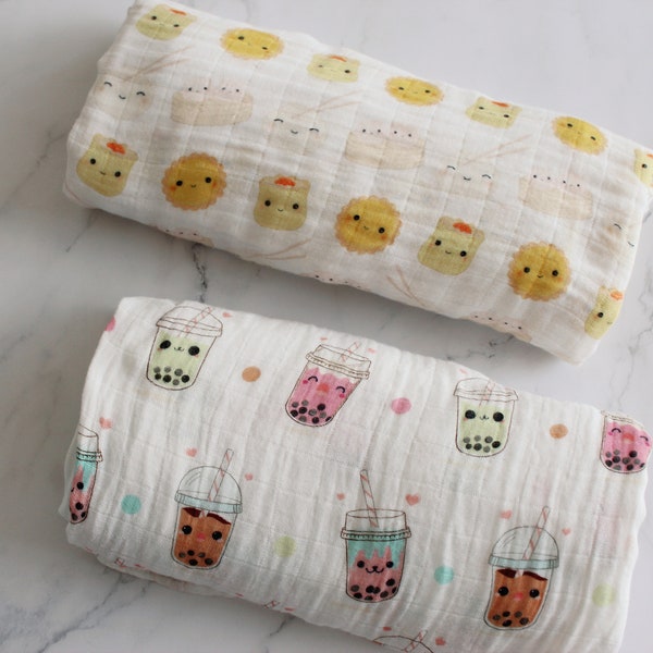 2 Pack | Organic Muslin Wrap, Dim Sum Swaddle, Bubble Tea Swaddle, Boba Swaddle, Rainbow Swaddle, Sushi Swaddle, Organic Swaddle