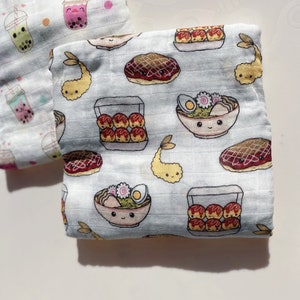 Avvolgimento in mussola organica, fasciatura organica, coperta in mussola, regalo per la doccia per neonati, regalo per neonati, Boba, arcobaleno, sushi