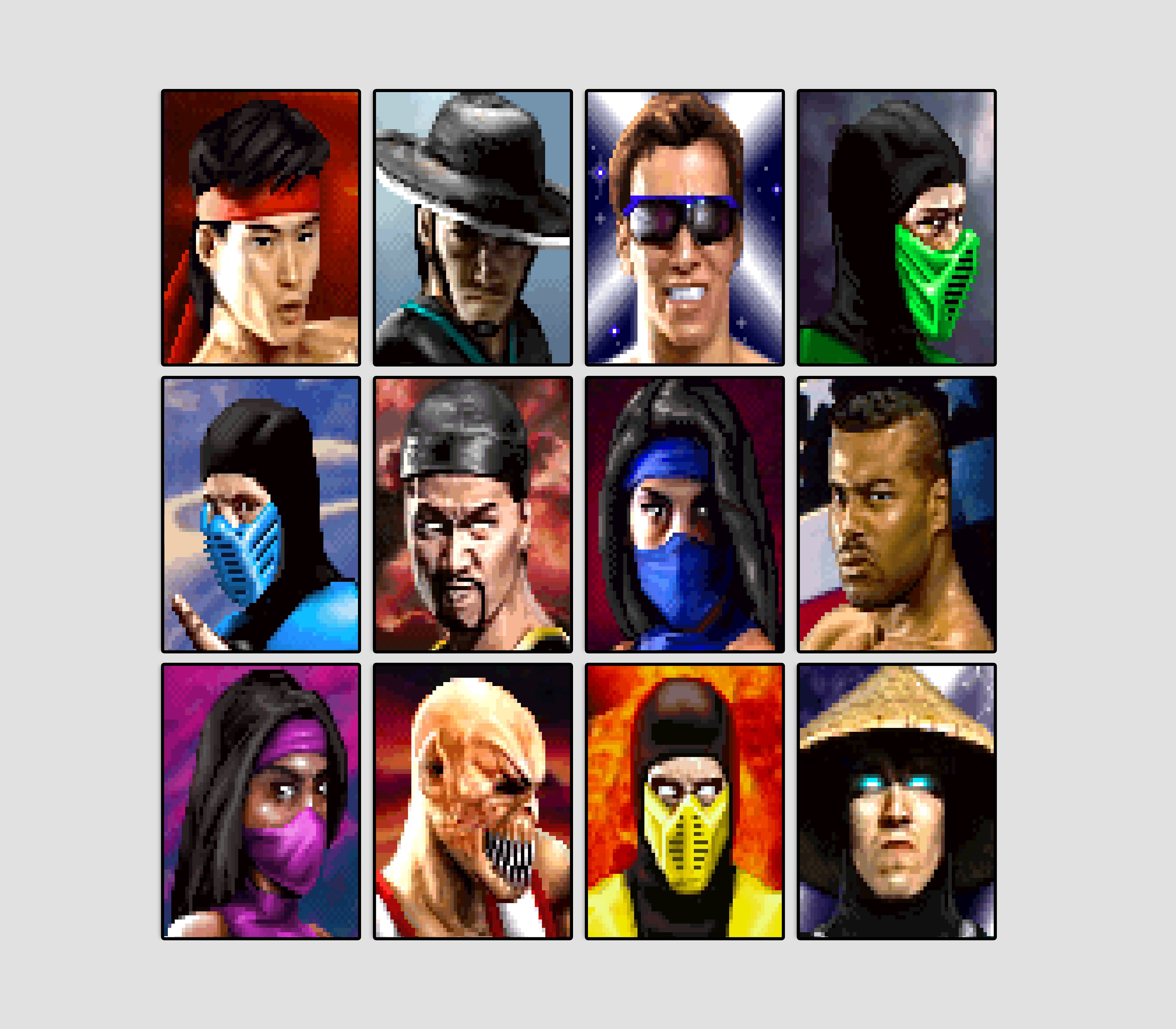 Retro Mortal Kombat II Arcade Character Select Screen Posters 12 5x7  Individual Portraits 