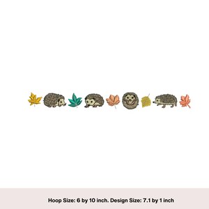 Hedgehog Embroidery Border Design: Autumn Leaves (Digital Download)